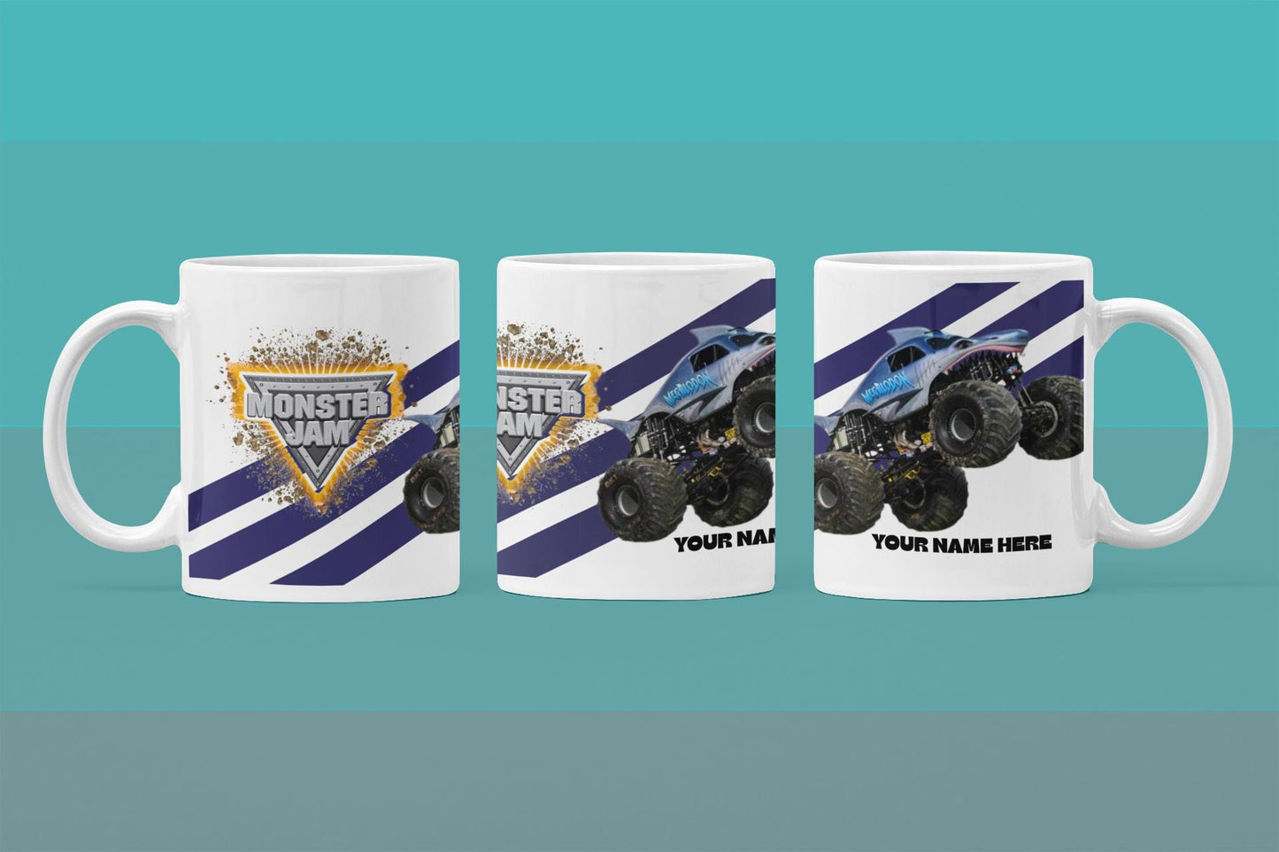 Personalised Megalodon Monster Truck Mug – 11oz Cup in 3 Colours