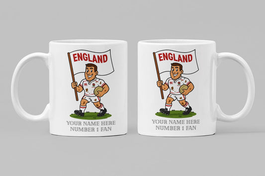England Inspired 11oz Mug – Custom Name Rugby Cup – Dishwasher & Microwave Safe – Arrives Boxed