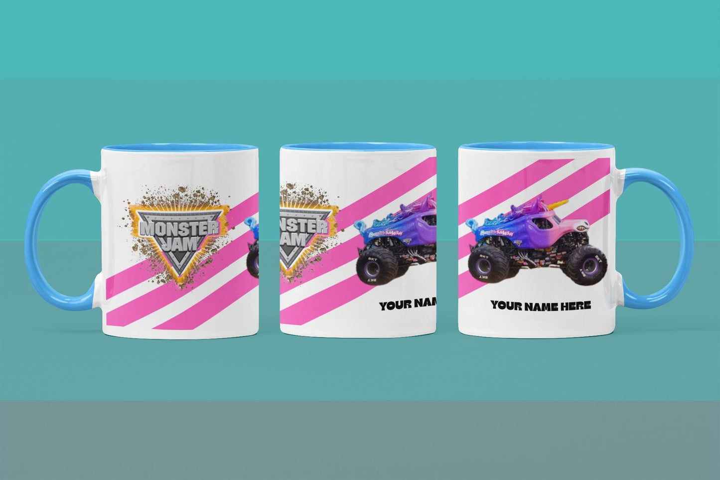 Personalised Sparkle Smash Monster Truck Mug – 11oz Cup in 4 Colours