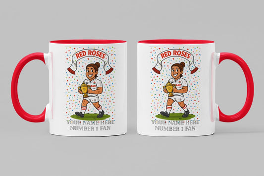 England Red Roses Inspired Rugby Mug: Custom Name 11oz Rugby World Cup Winners