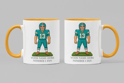 Personalised Miami Dolphins inspired Mug: Custom Name NFL Gift
