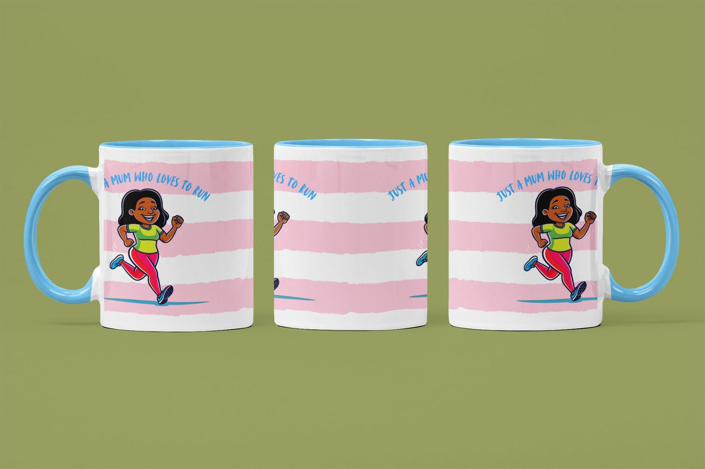 Just a Mum Who Loves to Run Mug: Pink Stripe Ceramic Running Gift
