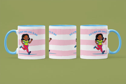 Just a Mum Who Loves to Run Mug: Pink Stripe Ceramic Running Gift