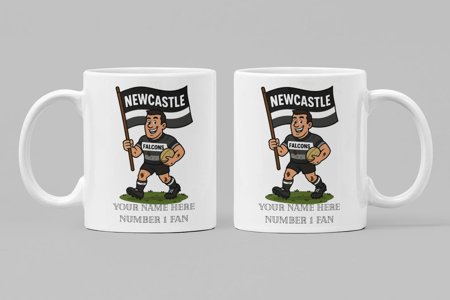 Newcastle Falcons Inspired 11oz Mug – Custom Name Rugby Cup – Dishwasher & Microwave Safe – Arrives Boxed