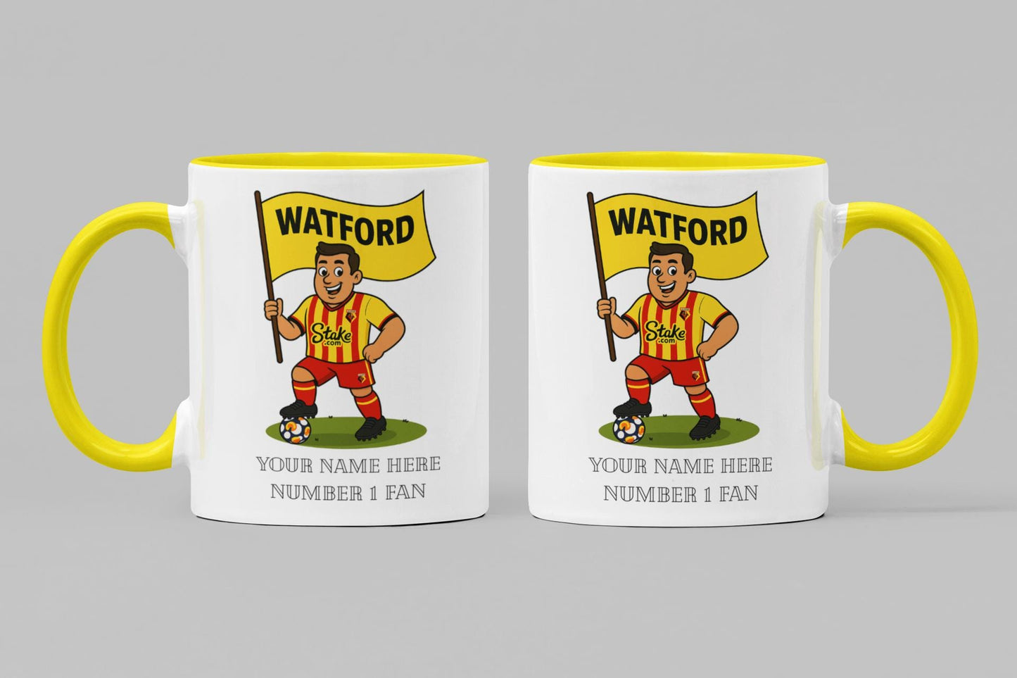 Personalised Watford Inspired Mug: Custom Football Gift, 4 Colours