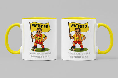 Personalised Watford Inspired Mug: Custom Football Gift, 4 Colours