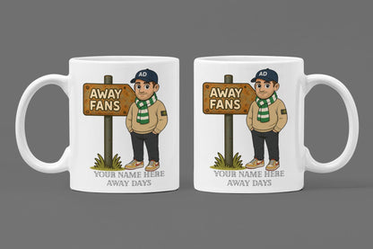 Personalised Away Days Football Mug: Ceramic Gift Mug Celtic Green/White inspired