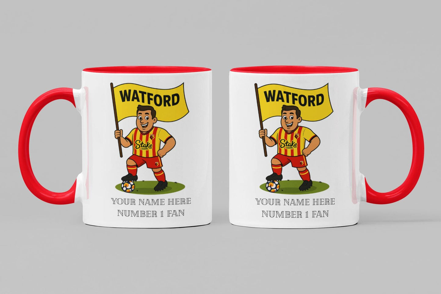 Personalised Watford Inspired Mug: Custom Football Gift, 4 Colours