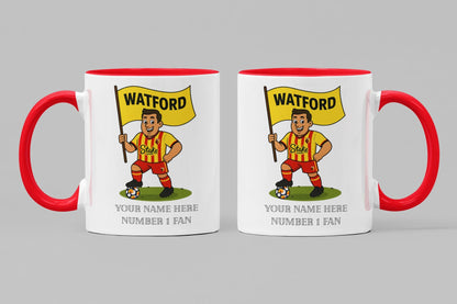 Personalised Watford Inspired Mug: Custom Football Gift, 4 Colours