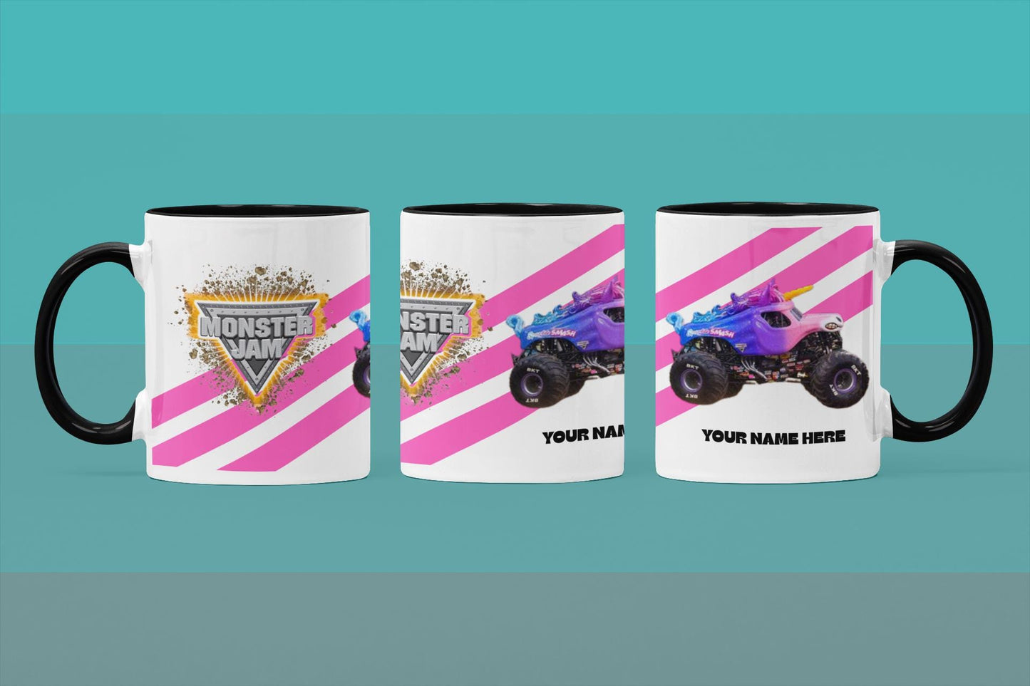 Personalised Sparkle Smash Monster Truck Mug – 11oz Cup in 4 Colours