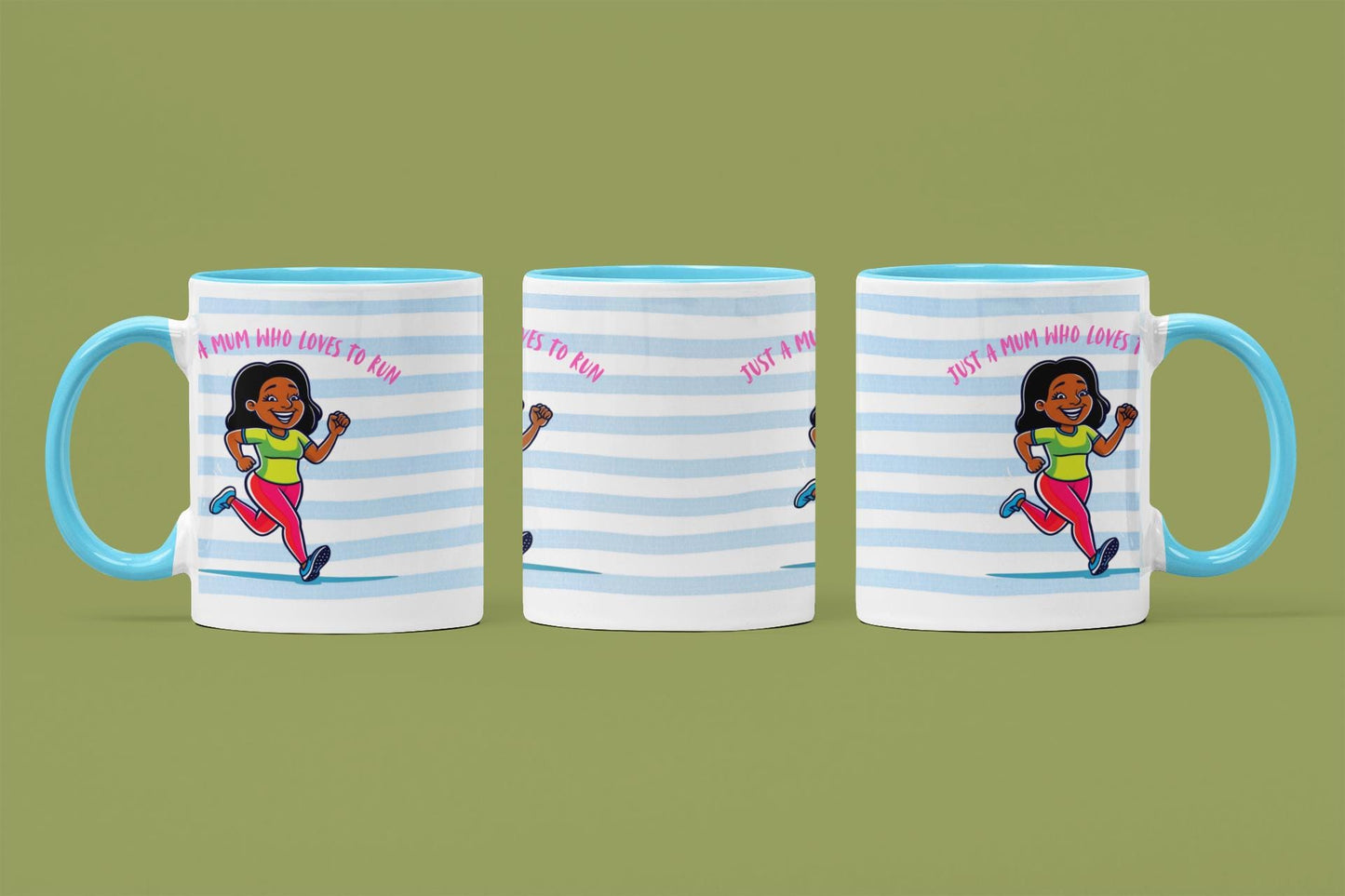 Just a Mum Who Loves to Run Mug: Blue Stripe Ceramic 11oz Running Gift