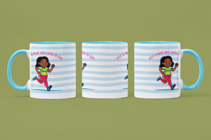 Just a Mum Who Loves to Run Mug: Blue Stripe Ceramic 11oz Running Gift