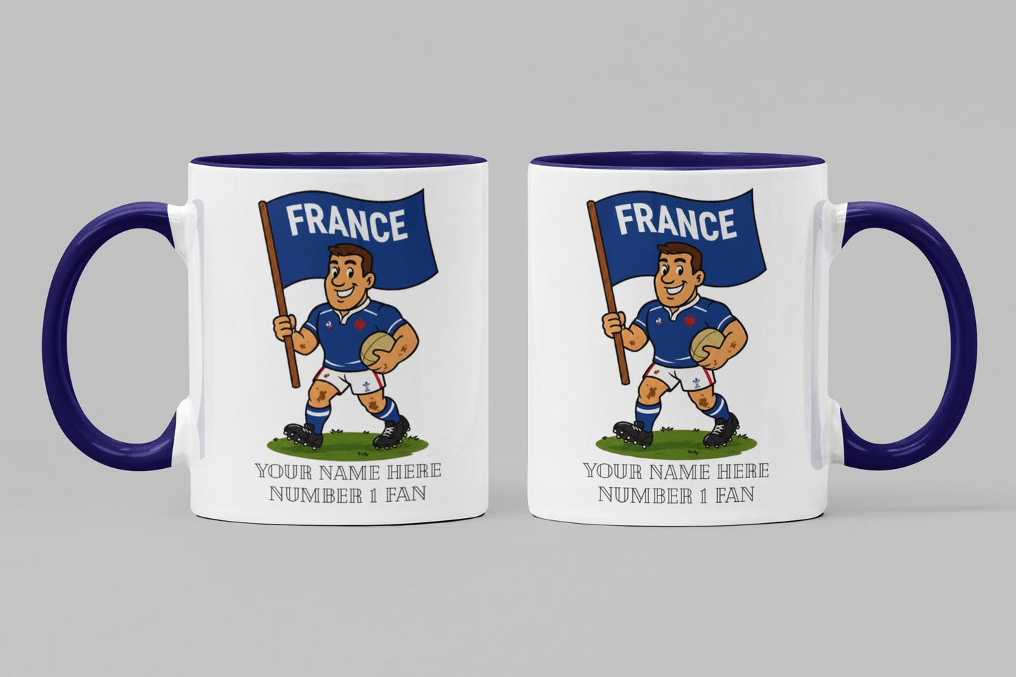 France Inspired 11oz Mug – Custom Name Rugby Cup – Dishwasher & Microwave Safe – Arrives Boxed