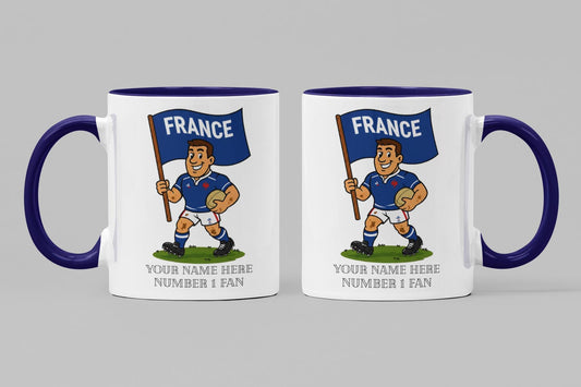 France Inspired 11oz Mug – Custom Name Rugby Cup – Dishwasher & Microwave Safe – Arrives Boxed