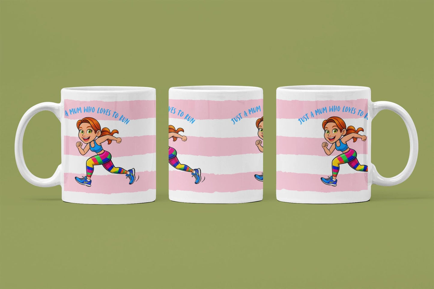 Running Mum Mug: Pink Stripe Ceramic Mug - Gift for Sporty Mums