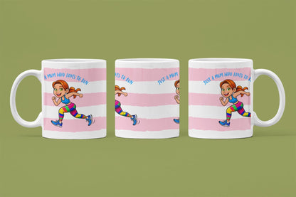 Running Mum Mug: Pink Stripe Ceramic Mug - Gift for Sporty Mums