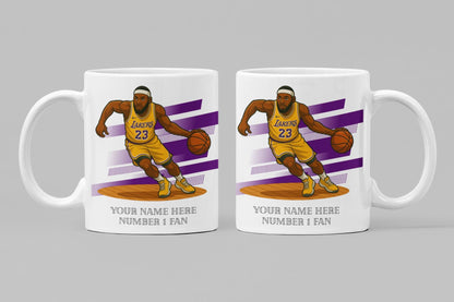 Personalised LA Lakers inspired Mug: Custom Name NBA Gift