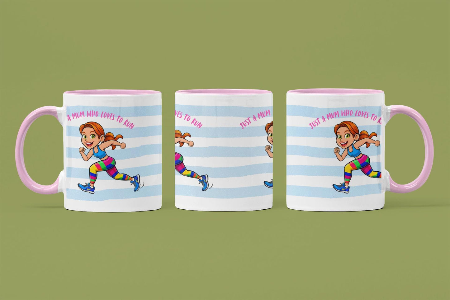 Running Mum Mug: Blue Stripe Ceramic Coffee Cup - Sporty Gift