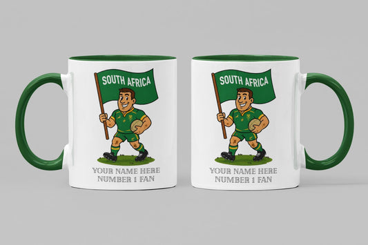 South Africa Inspired 11oz Mug – Custom Name Rugby Cup – Dishwasher & Microwave Safe – Arrives Boxed