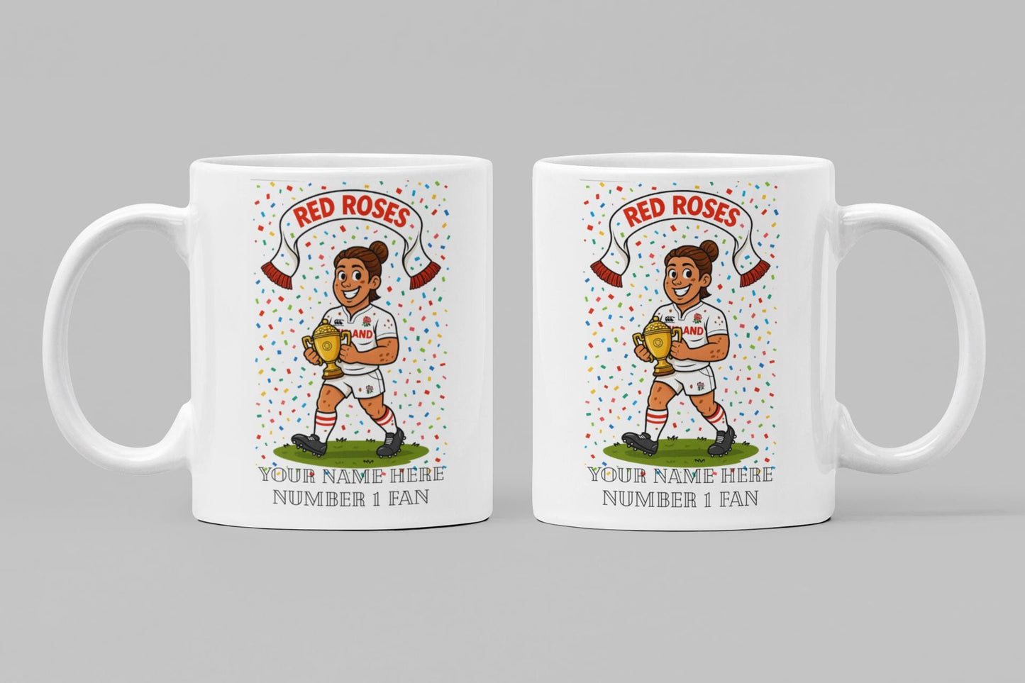 England Red Roses Inspired Rugby Mug: Custom Name 11oz Rugby World Cup Winners