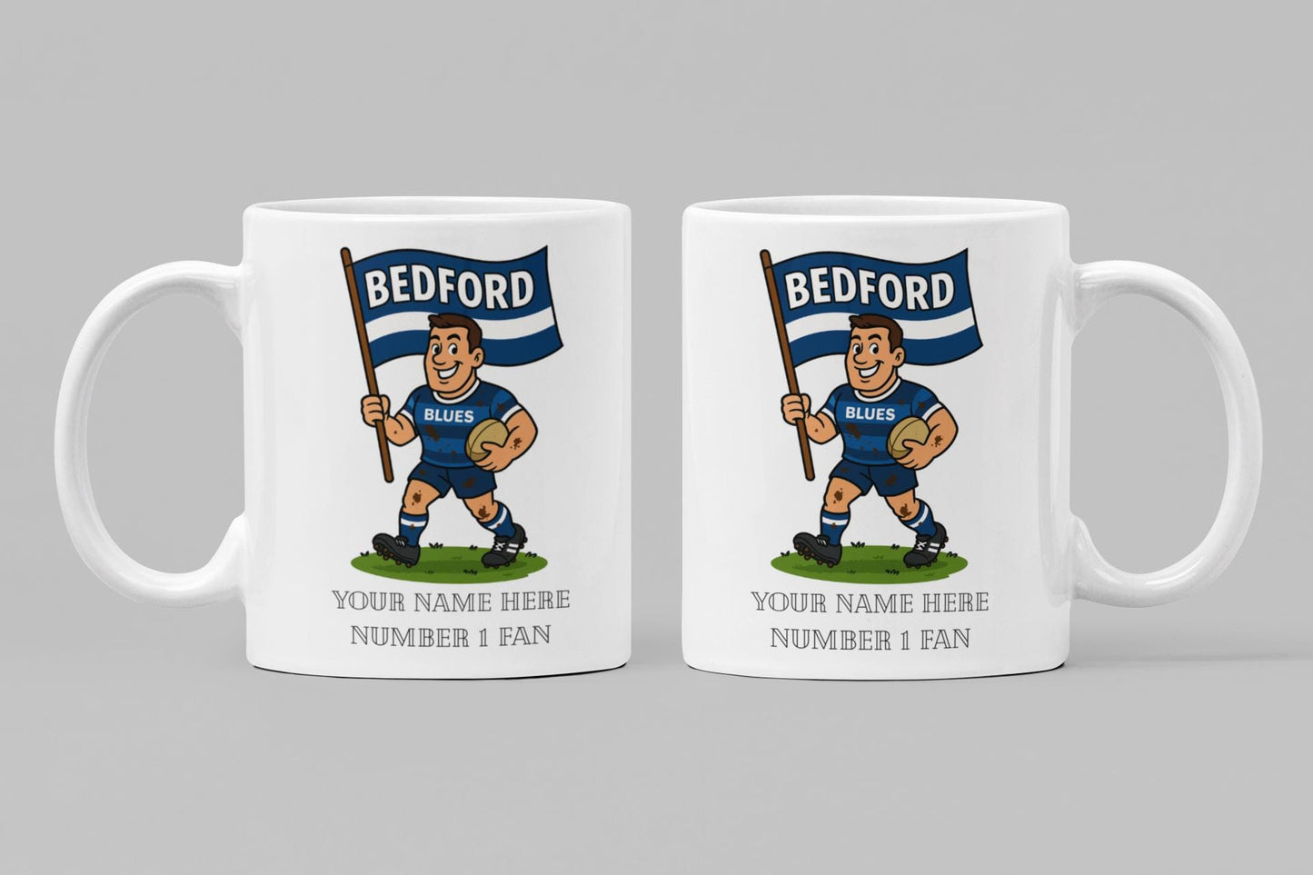 Bedford Blues Inspired 11oz Mug – Custom Name Rugby Cup – Dishwasher & Microwave Safe – Arrives Boxed