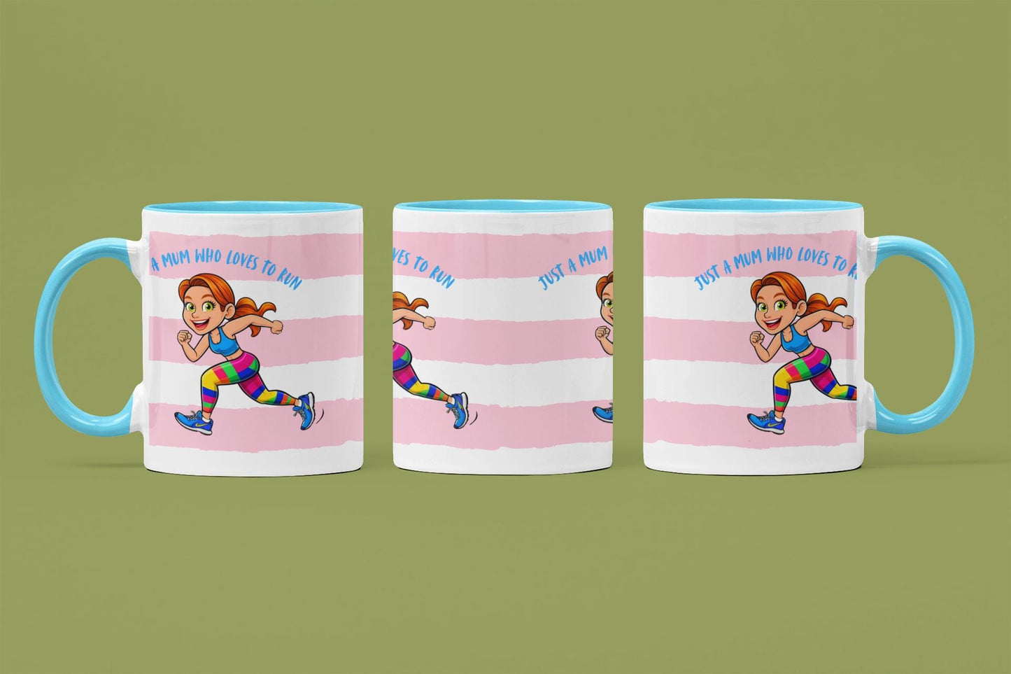 Running Mum Mug: Pink Stripe Ceramic Mug - Gift for Sporty Mums
