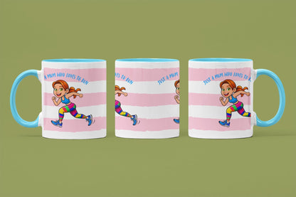 Running Mum Mug: Pink Stripe Ceramic Mug - Gift for Sporty Mums