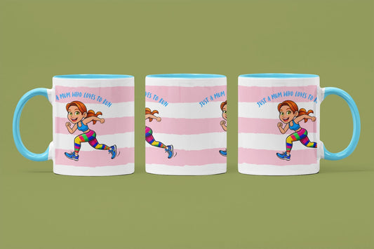 Running Mum Mug: Pink Stripe Ceramic Mug - Gift for Sporty Mums