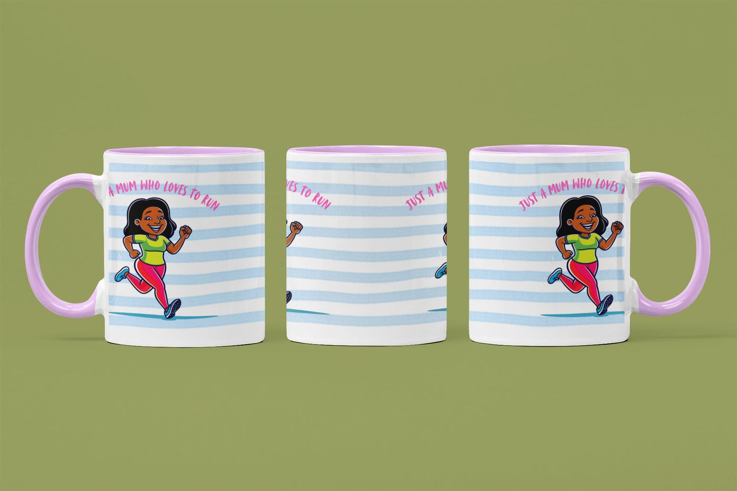Just a Mum Who Loves to Run Mug: Blue Stripe Ceramic 11oz Running Gift