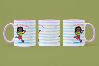 Just a Mum Who Loves to Run Mug: Blue Stripe Ceramic 11oz Running Gift