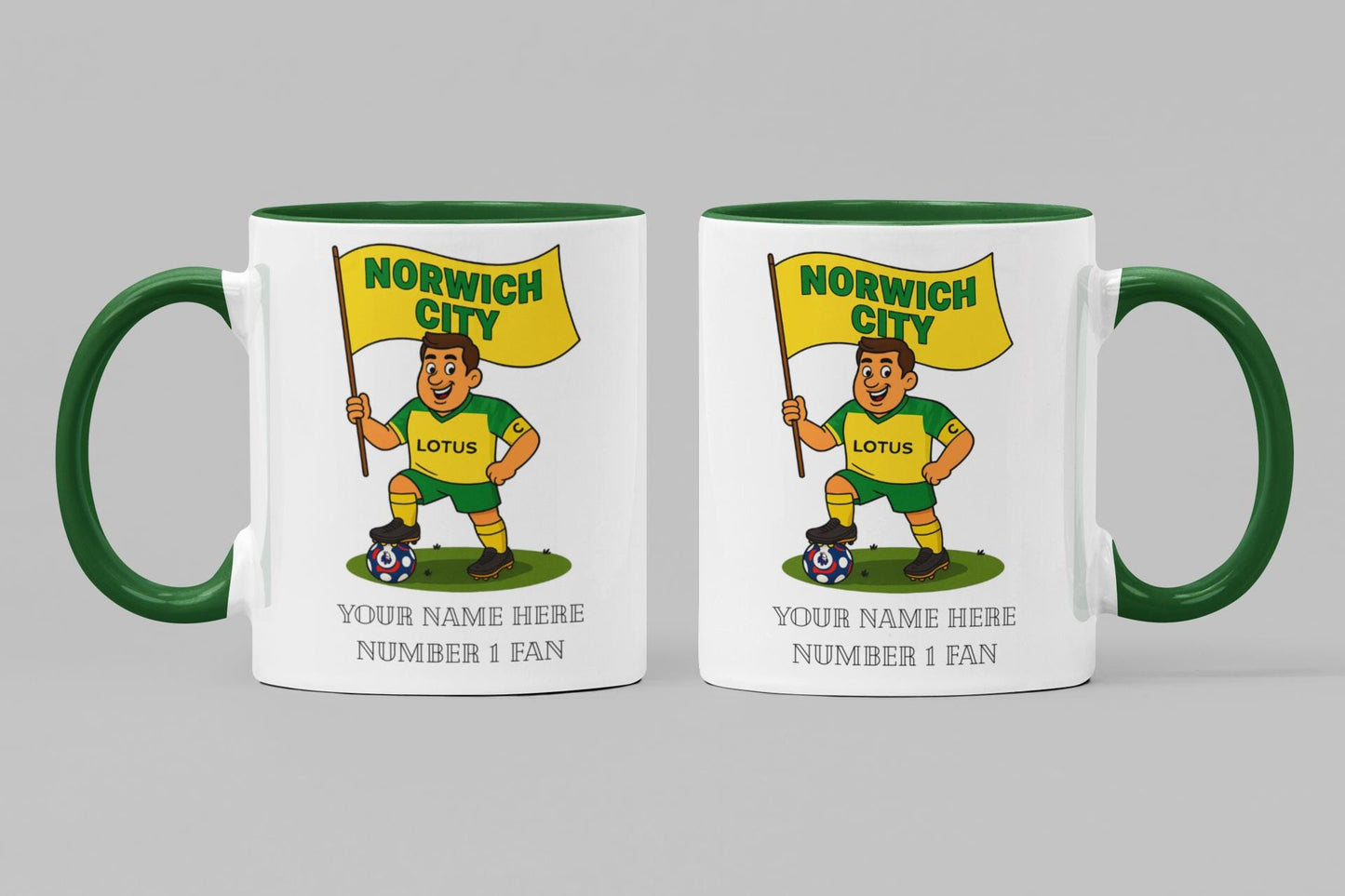 Personalised Norwich City Inspired Mug: Custom Football Gift, 3 Colours