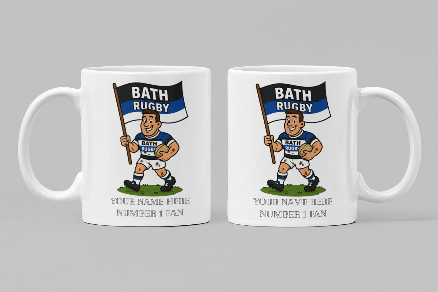 Bath Rugby Inspired 11oz Mug – Custom Name Rugby Cup – Dishwasher & Microwave Safe – Arrives Boxed