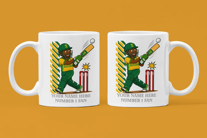 Personalised South Africa Cricket Ceramic Mug, Custom Fan Gift