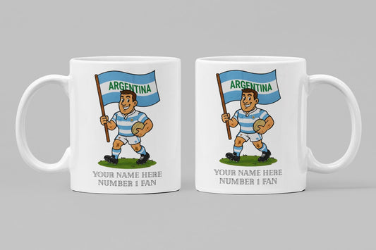 Argentina Inspired 11oz Mug – Custom Name Rugby Cup – Dishwasher & Microwave Safe – Arrives Boxed