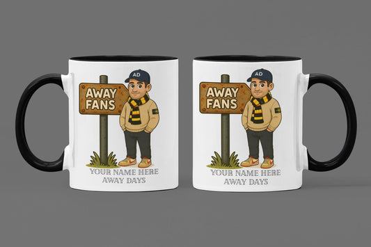 Personalised Away Days Football Mug: Ceramic Gift Mug Watford/Partick Thistle inspired