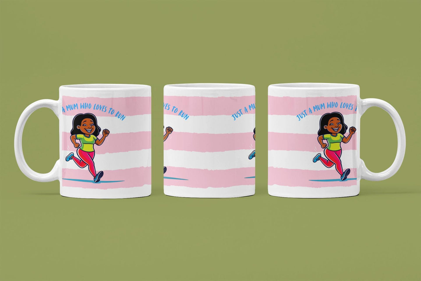 Just a Mum Who Loves to Run Mug: Pink Stripe Ceramic Running Gift