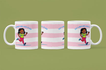 Just a Mum Who Loves to Run Mug: Pink Stripe Ceramic Running Gift