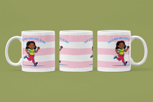 Just a Mum Who Loves to Run Mug: Pink Stripe Ceramic Running Gift