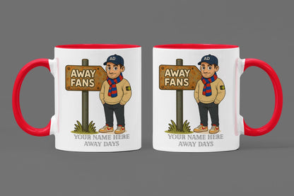 Personalised Away Days Football Mug: Ceramic Gift Mug Crystal Palace/Barcelona Blue/Red inspired