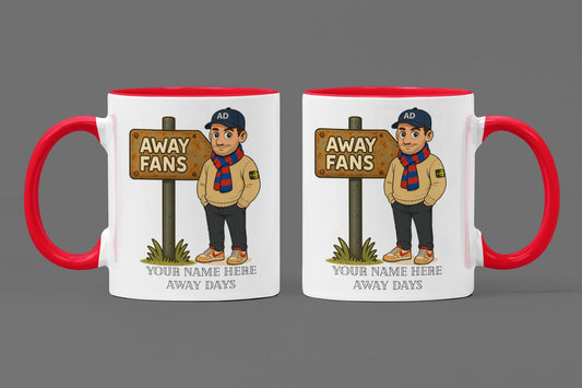 Personalised Away Days Football Mug: Ceramic Gift Mug Crystal Palace/Barcelona Blue/Red inspired