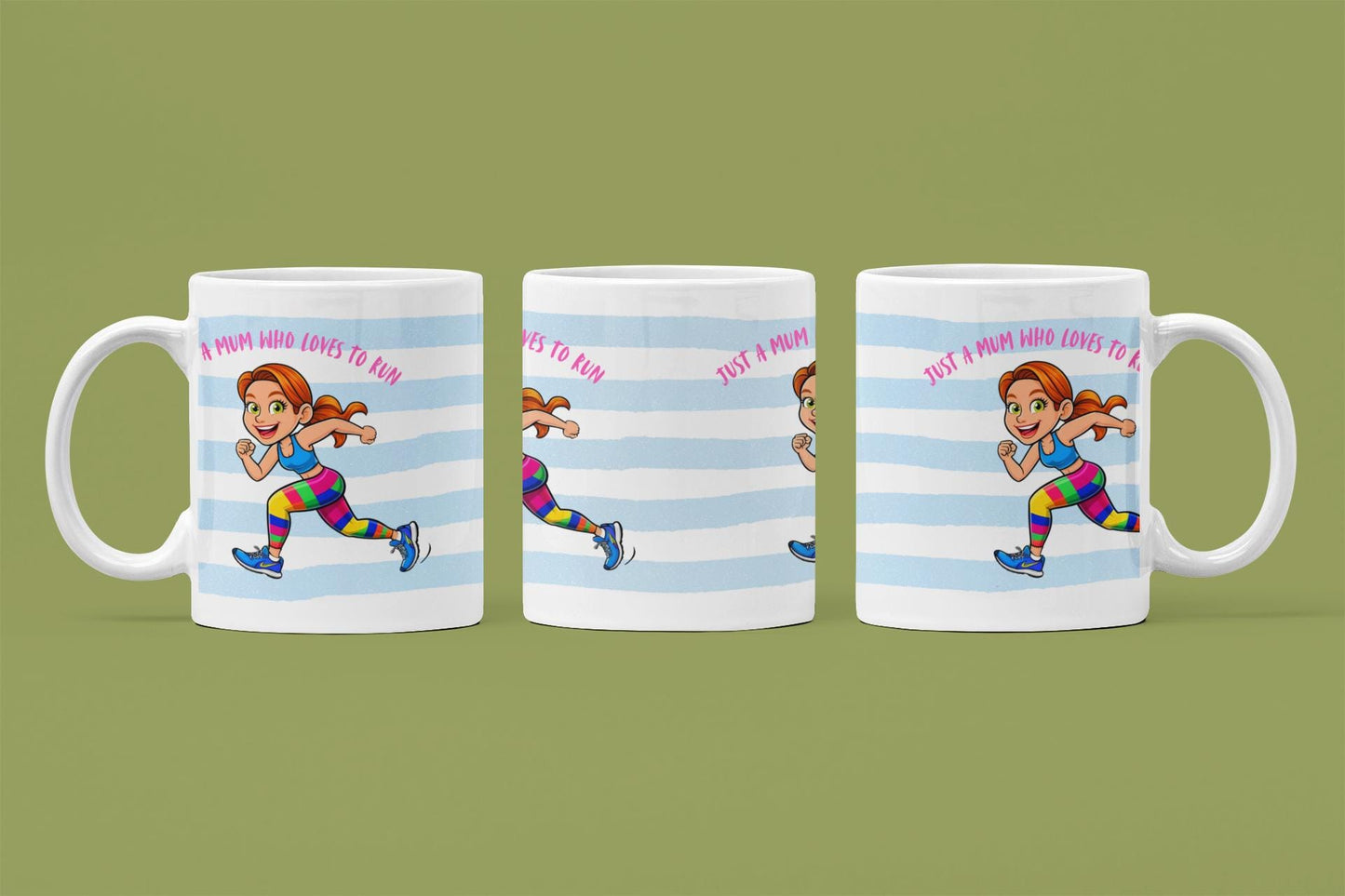 Running Mum Mug: Blue Stripe Ceramic Coffee Cup - Sporty Gift