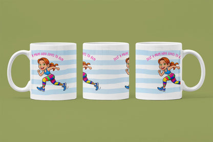 Running Mum Mug: Blue Stripe Ceramic Coffee Cup - Sporty Gift