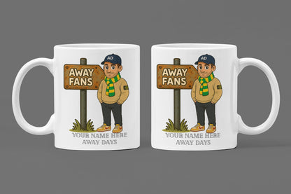 Personalised Away Days Football Mug: Ceramic Gift Mug Norwich City Green/Yellow inspired
