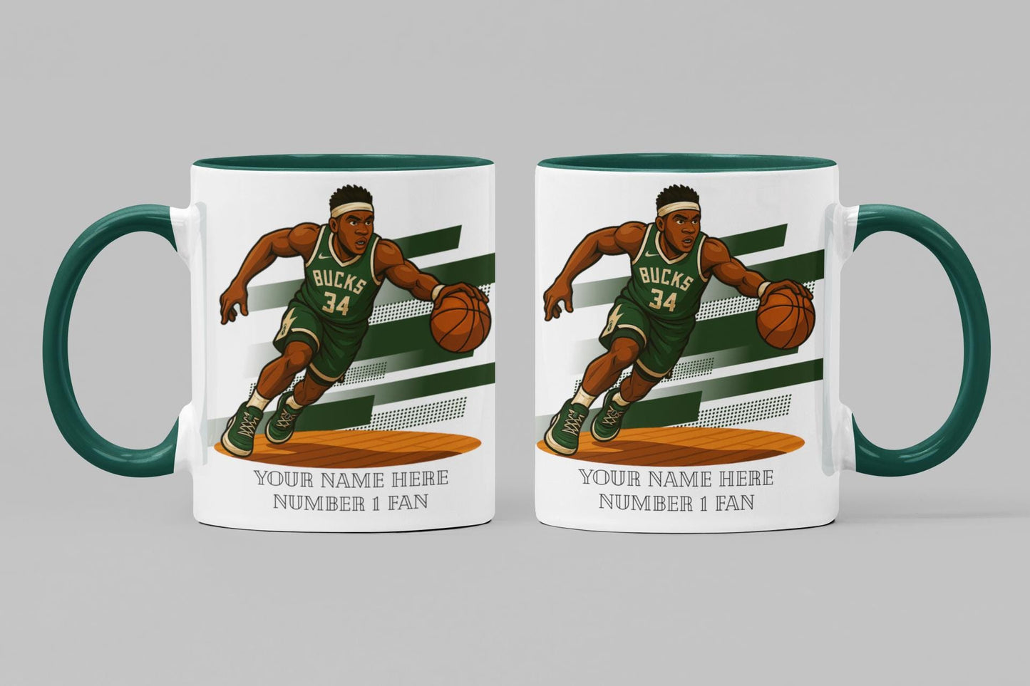 Personalised Milwaukee Bucks inspired Mug: Custom Name NBA Gift