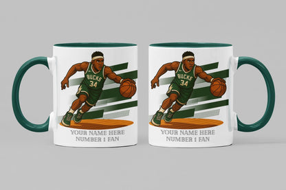 Personalised Milwaukee Bucks inspired Mug: Custom Name NBA Gift