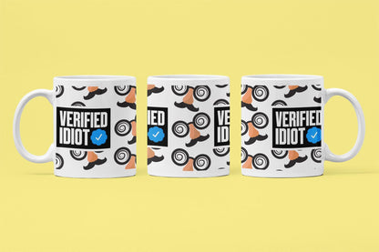 Verified Idiot Mug: Funny Blue Tick Coffee Cup - Novelty Gift
