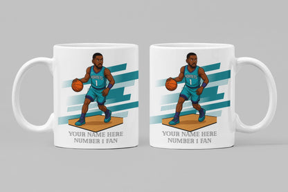 Personalised Charlotte Hornets inspired Mug: Custom Name NBA Gift