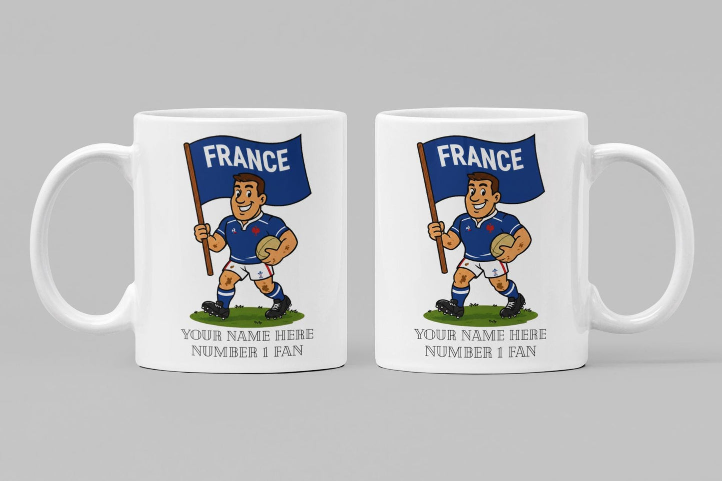 France Inspired 11oz Mug – Custom Name Rugby Cup – Dishwasher & Microwave Safe – Arrives Boxed