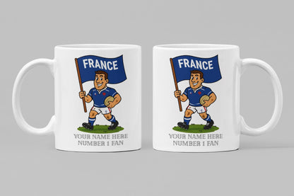 France Inspired 11oz Mug – Custom Name Rugby Cup – Dishwasher & Microwave Safe – Arrives Boxed