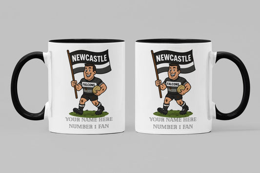 Newcastle Falcons Inspired 11oz Mug – Custom Name Rugby Cup – Dishwasher & Microwave Safe – Arrives Boxed